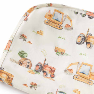 Diggers & Tractors Organic Jersey Wrap & Beanie Set - Snuggle Hunny