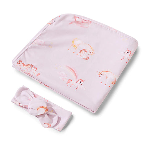 Unicorn Organic Jersey Wrap & Topknot Set - Snuggle Hunny
