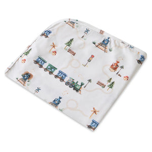 Trains Organic Jersey Wrap & Beanie Set - Snuggle Hunny