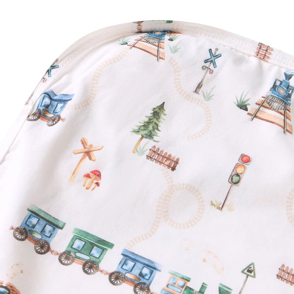 Trains Organic Jersey Wrap & Beanie Set - Snuggle Hunny
