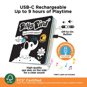 Musical Book - Black & White Animals - Ditty Bird