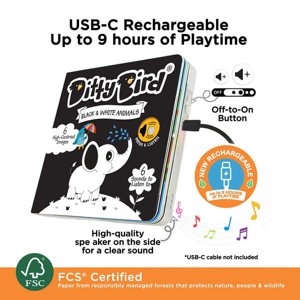 Musical Book - Black & White Animals - Ditty Bird