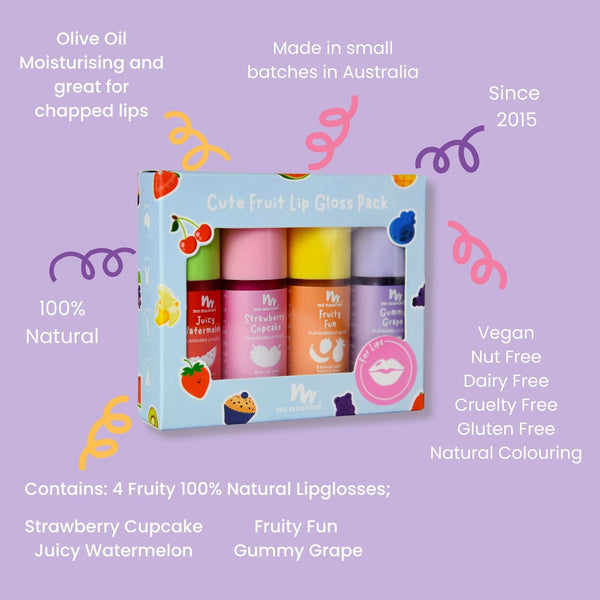 Cute Fruit Natural Kids Lip Gloss Gift Set - No Nasties