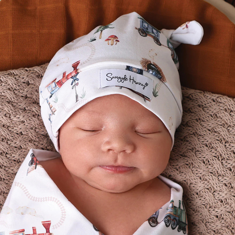 Trains Organic Knotted Beanie - Snuggle Hunny