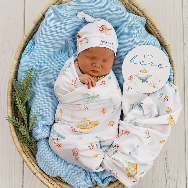 Little Subs Organic Jersey Wrap & Beanie Set - Snuggle Hunny