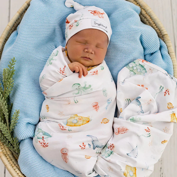Little Subs Organic Jersey Wrap & Beanie Set - Snuggle Hunny