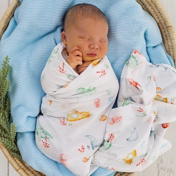 Little Subs Organic Jersey Wrap & Beanie Set - Snuggle Hunny