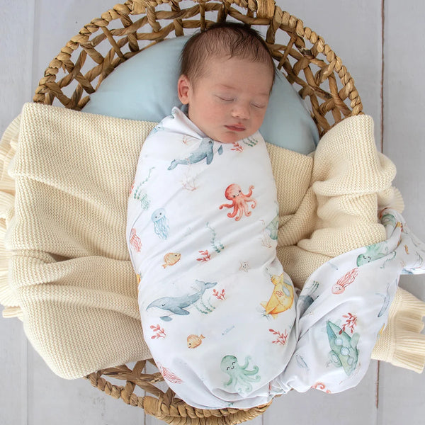 Little Subs Organic Jersey Wrap & Beanie Set - Snuggle Hunny