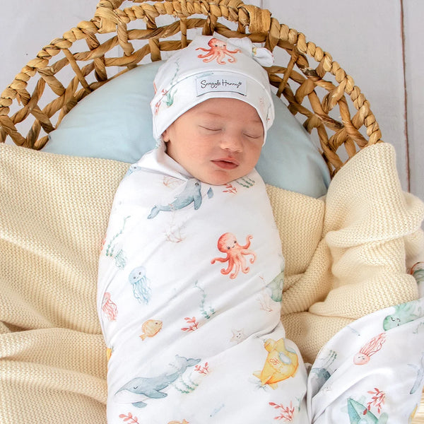 Little Subs Organic Jersey Wrap & Beanie Set - Snuggle Hunny