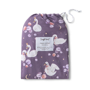 Midnight Swan Organic Fitted Cot Sheet - Snuggle Hunny