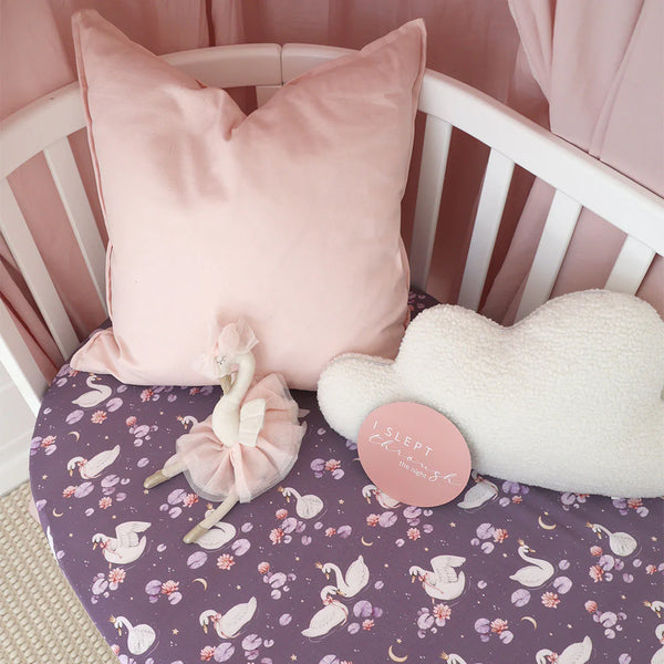 Midnight Swan Organic Fitted Cot Sheet - Snuggle Hunny