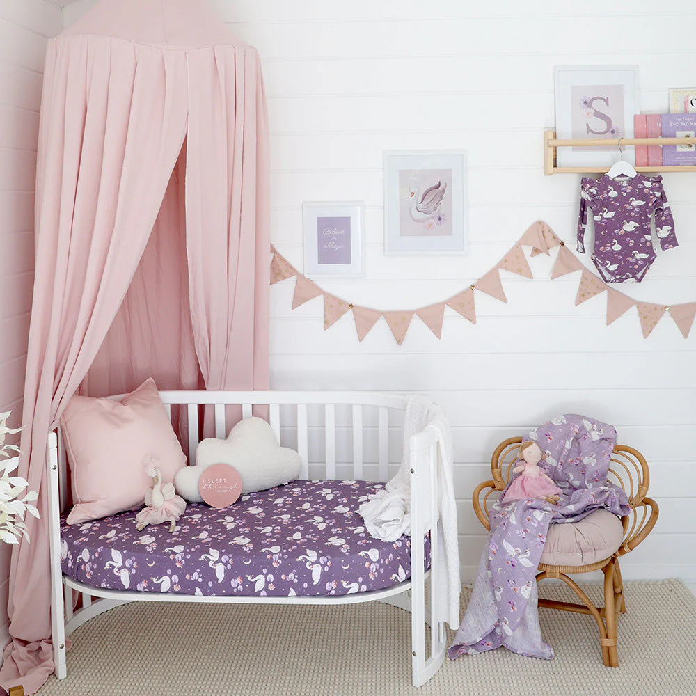 Midnight Swan Organic Fitted Cot Sheet - Snuggle Hunny