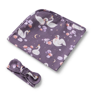 Midnight Swan Organic Jersey Wrap & Topknot Set - Snuggle Hunny