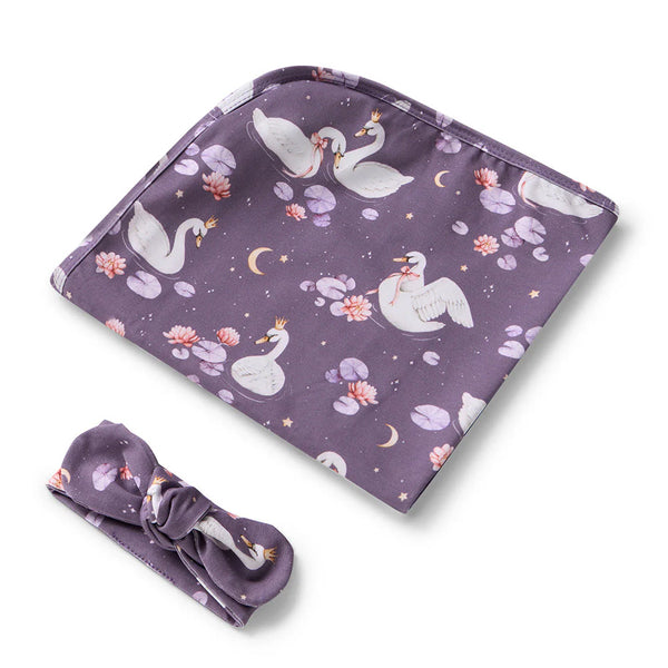 Midnight Swan Organic Jersey Wrap & Topknot Set - Snuggle Hunny