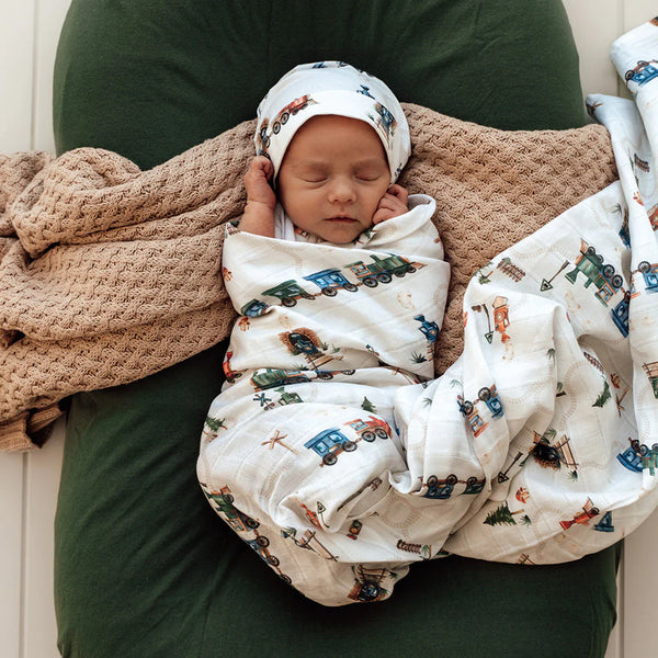 Trains Organic Muslin Wrap - Snuggle Hunny
