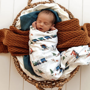 Trains Organic Muslin Wrap - Snuggle Hunny