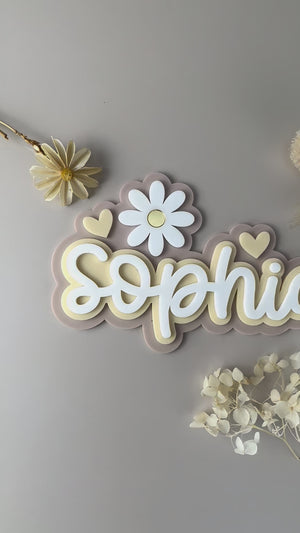 Custom Name Sign Detailed | Layered acrylic name plaque - Neutral Floral - Luma Light