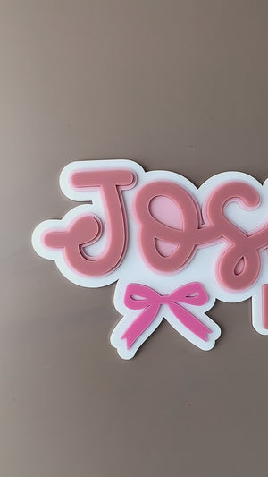 Custom Name Sign Detailed | Layered acrylic name plaque - Pink Bows - Luma Light