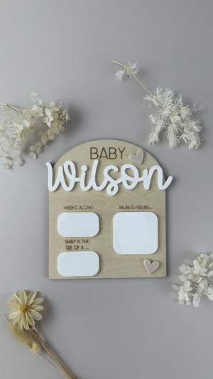 Pregnancy Milestone Plaque - Personalised - Neutral Hearts - Luma Light