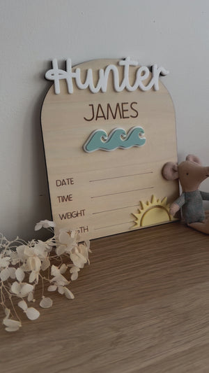 Custom Birth Announcement Plaque - Waves - Luma Light