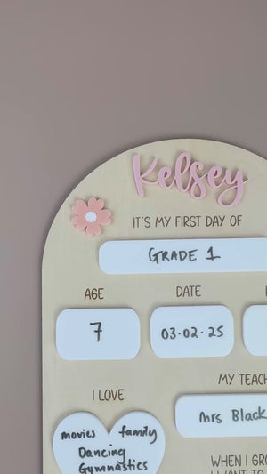Custom It's My First Day School Board - Pink Flowers - Luma Light