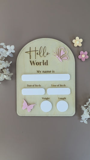 Birth Plaque - Hello World - Butterflies - Luma Light