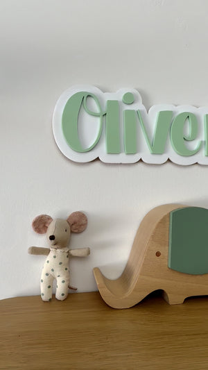 Custom Name Sign Simple | Two Layered acrylic name plaque - Sage & White - Luma Light