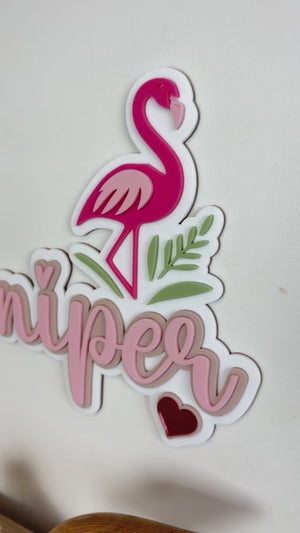 Custom Name Sign Detailed | Layered acrylic name plaque - Flamingo - Luma Light