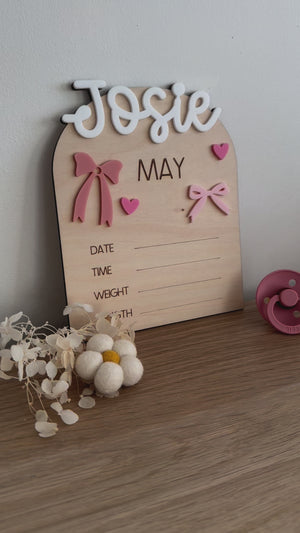 Custom Birth Announcement Plaque - Bows - Luma Light