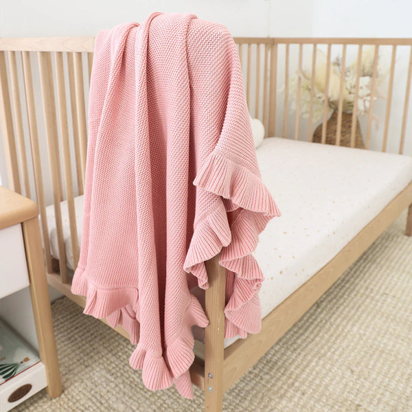 Rosa Ruffle Knit Organic Baby Blanket - Snuggle Hunny