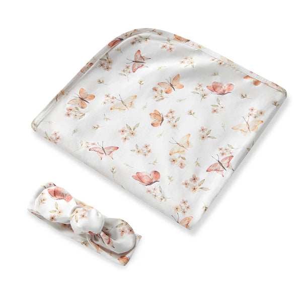 Butterfly Organic Jersey Wrap & Topknot Set - Snuggle Hunny