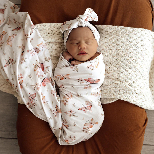 Butterfly Organic Jersey Wrap & Topknot Set - Snuggle Hunny
