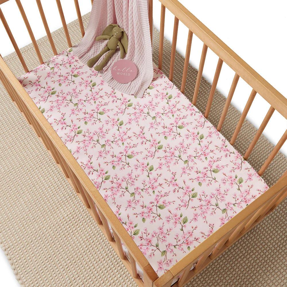 Cherry Blossom Organic Fitted Cot Sheet - Snuggle Hunny