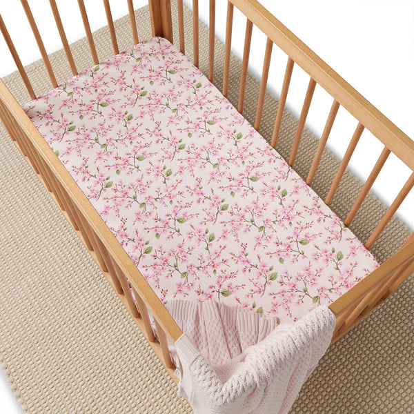 Cherry Blossom Organic Fitted Cot Sheet - Snuggle Hunny
