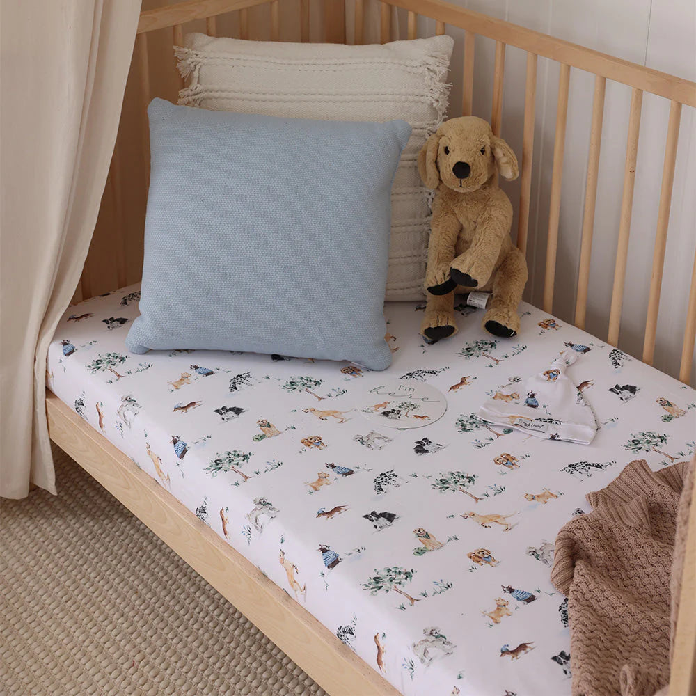 Dog Park Organic Fitted Cot Sheet - Snuggle Hunny