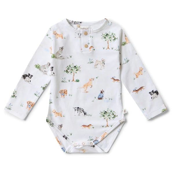 Dog Park Long Sleeve Organic Bodysuit - Snuggle Hunny - DISCOUNTED