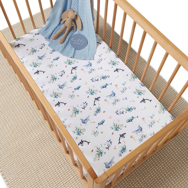 Ocean Organic Fitted Cot Sheet - Snuggle Hunny