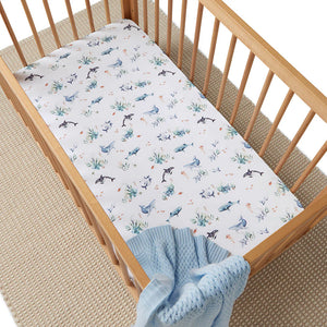 Ocean Organic Fitted Cot Sheet - Snuggle Hunny