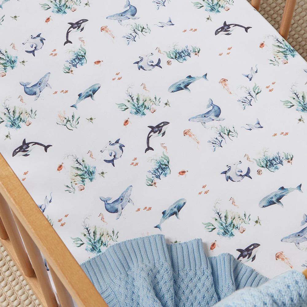 Ocean Organic Fitted Cot Sheet - Snuggle Hunny