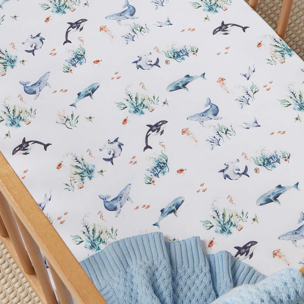 Ocean Organic Fitted Cot Sheet - Snuggle Hunny