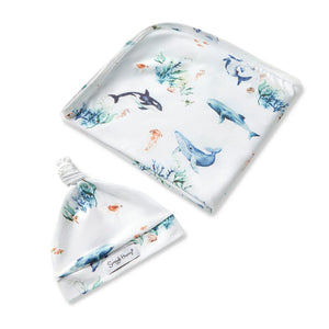 Ocean- Jersey Wrap & Beanie Set - Snuggle Hunny