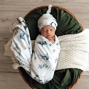 Ocean- Jersey Wrap & Beanie Set - Snuggle Hunny