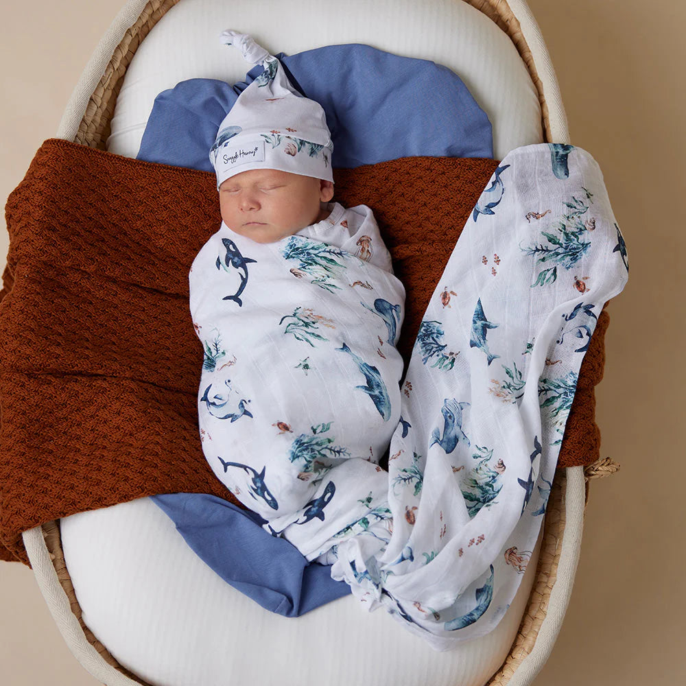 Ocean Organic Muslin Wrap - Snuggle Hunny
