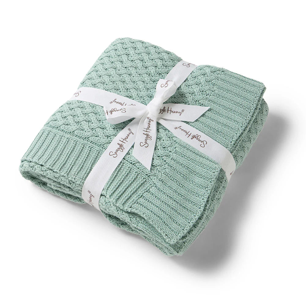Sage Diamond Knit Organic Baby Blanket - Snuggle Hunny