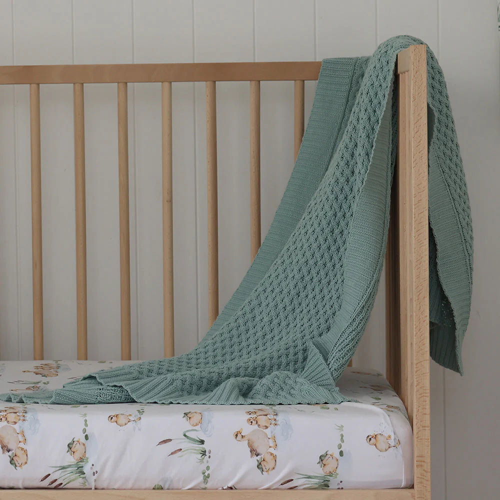 Sage Diamond Knit Organic Baby Blanket - Snuggle Hunny