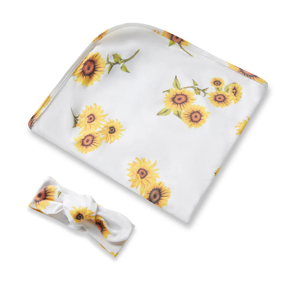 Sunflower Organic Jersey Wrap & Topknot Set - Snuggle Hunny
