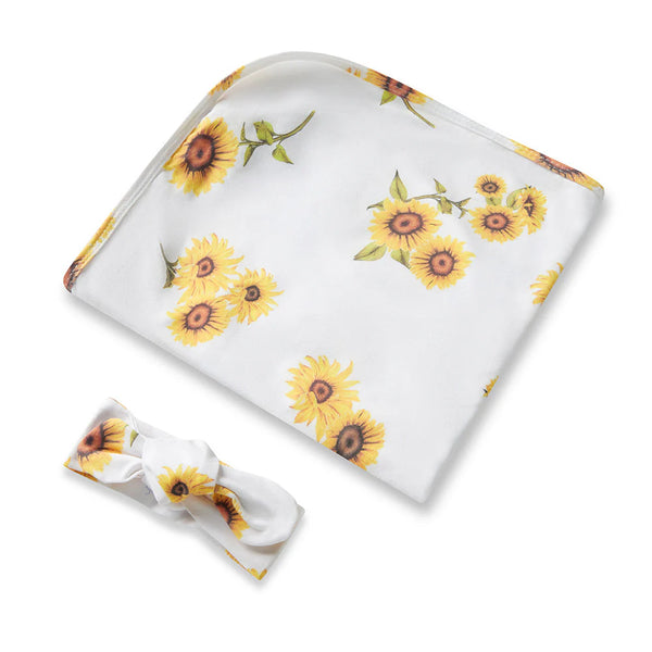 Sunflower Organic Jersey Wrap & Topknot Set - Snuggle Hunny