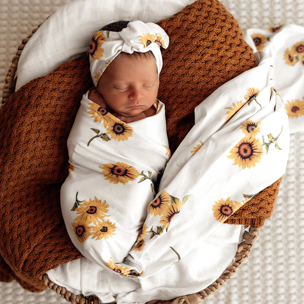 Sunflower Organic Jersey Wrap & Topknot Set - Snuggle Hunny