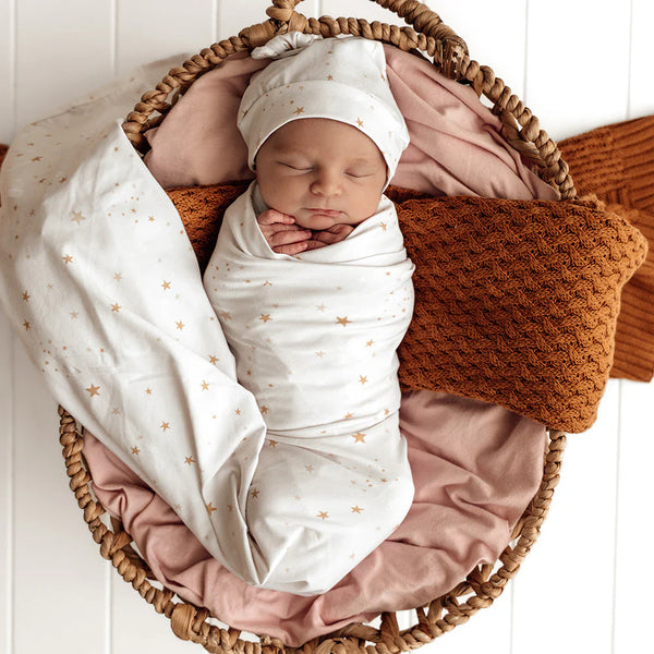Stardust Organic Jersey Wrap & Beanie Set - Snuggle Hunny