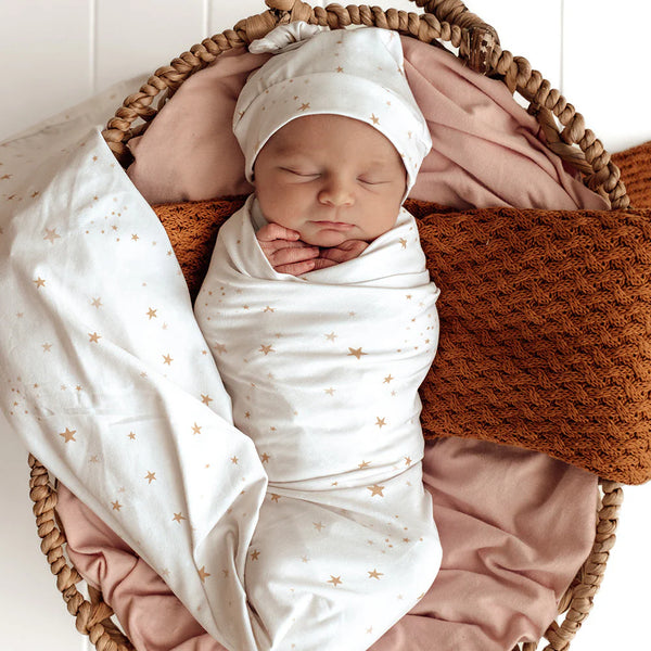 Stardust Organic Jersey Wrap & Beanie Set - Snuggle Hunny